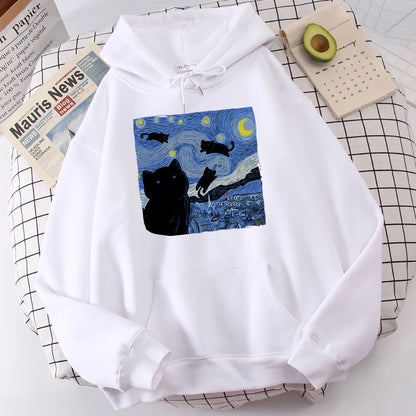 The Starry Cat Night Printing Hoodies