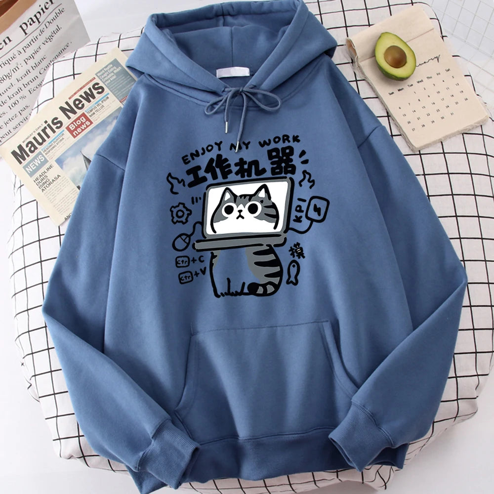 Cartoon Cat Is An Abstract Work Machine Hoodie