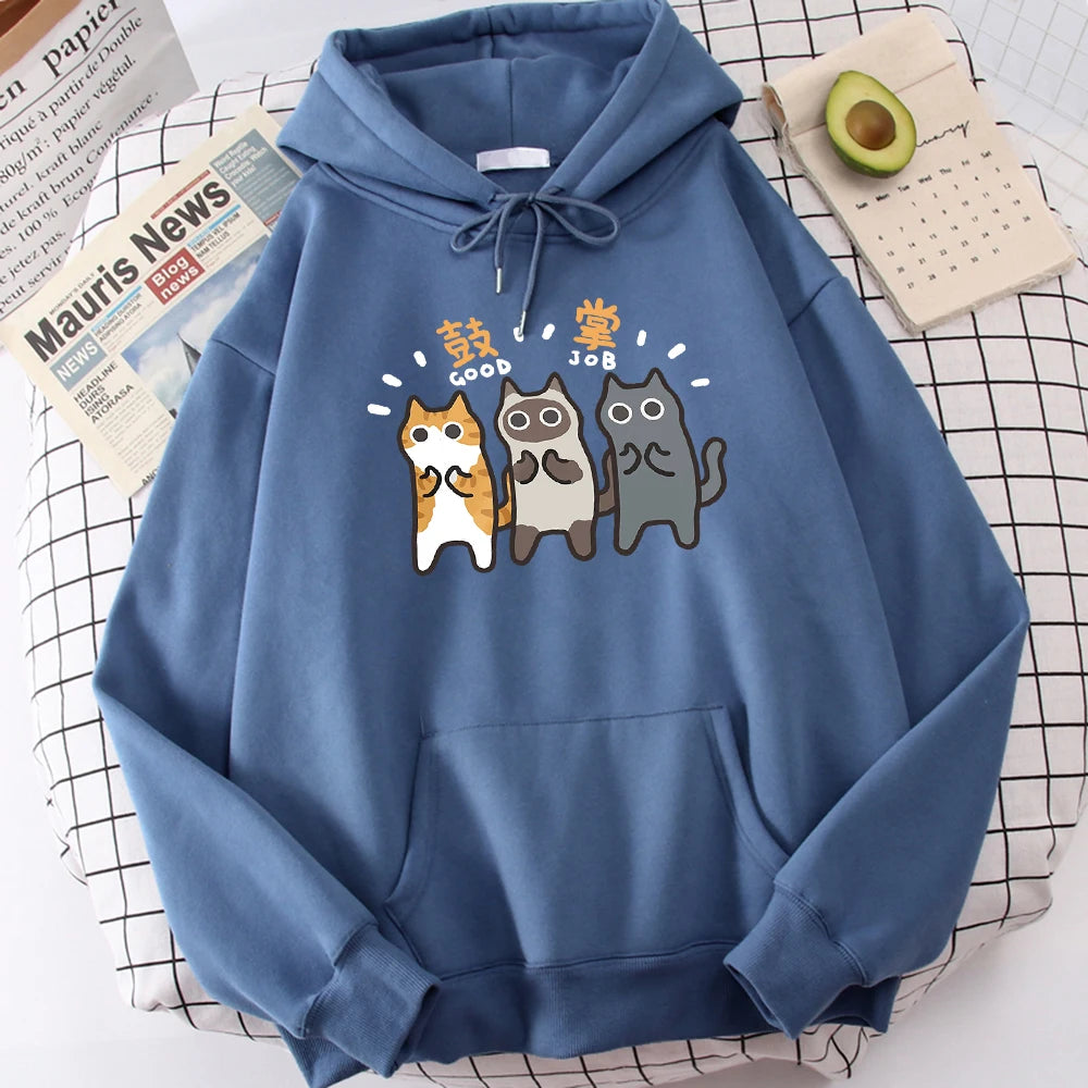 Three Cats Are Applauding And Cheering Mans Wei Hoodie