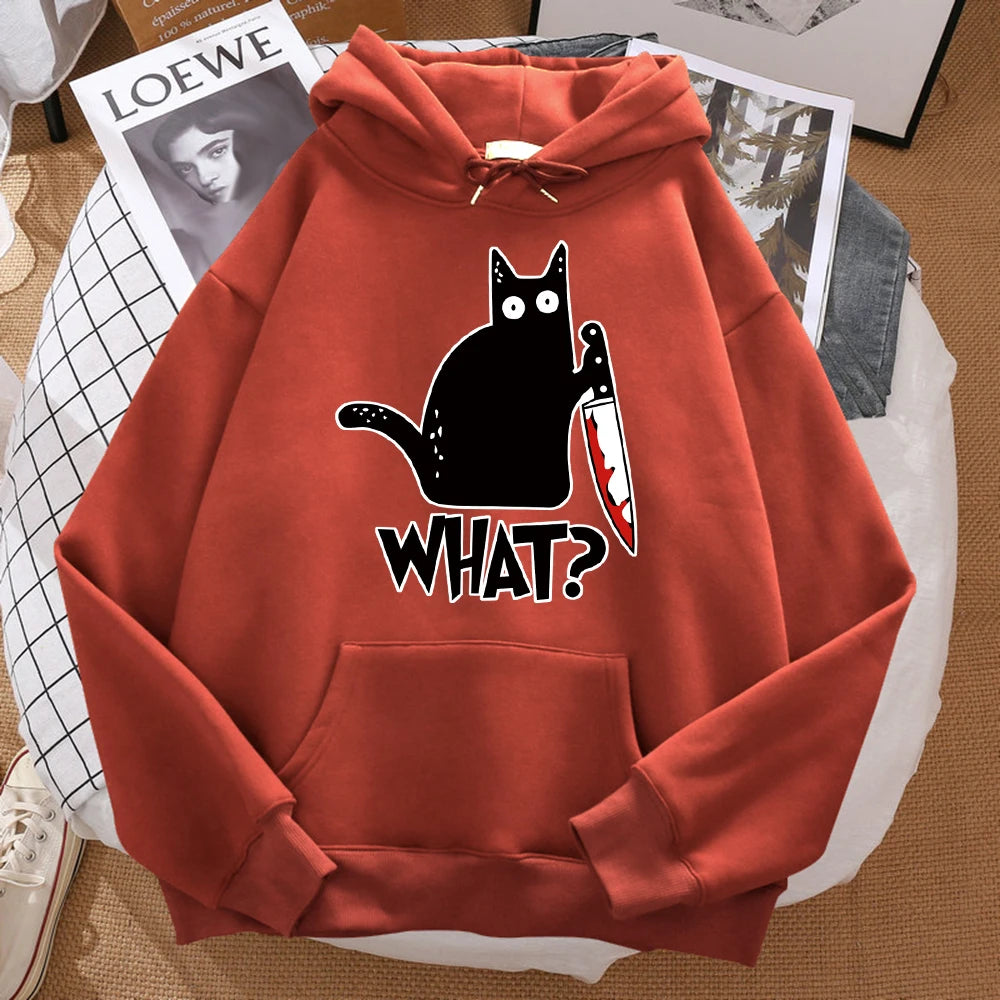 What Cute Little Black Cat Holding A Knife Men Hoodie