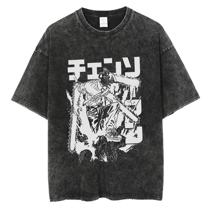 Chainsaw Man Vintage Washed Black T Shirt