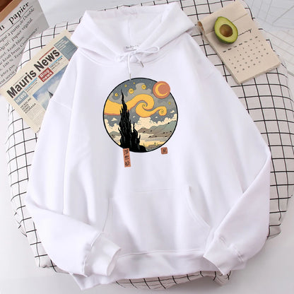 Starry Ukiyo-E Night Printing Hoodie