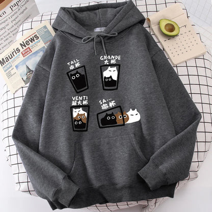 Cartoon Cat Coffee Medium Cup Large Cup Hoodies