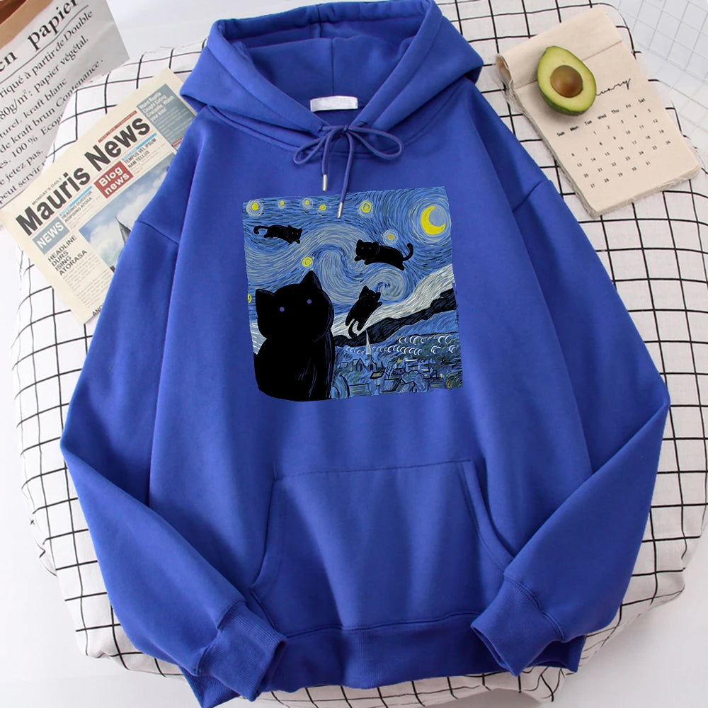 The Starry Cat Night Printing Hoodies