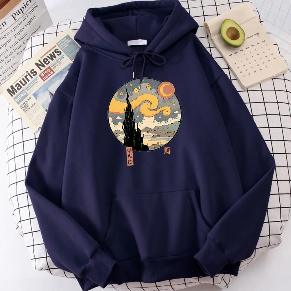 Starry Ukiyo-E Night Printing Hoodie