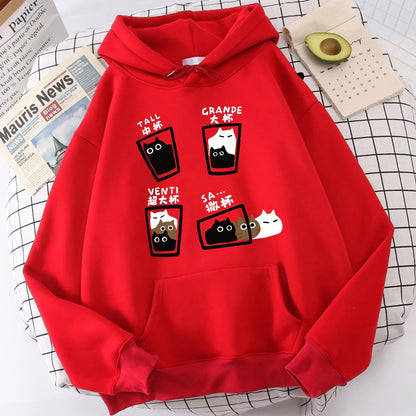 Cartoon Cat Coffee Medium Cup Large Cup Hoodies