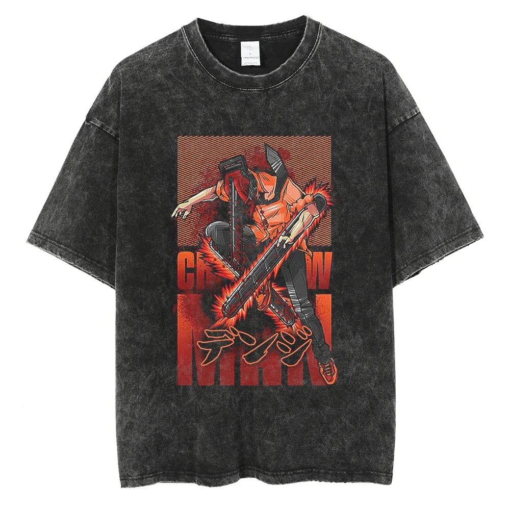 Chainsaw Man Vintage Washed Black T Shirt