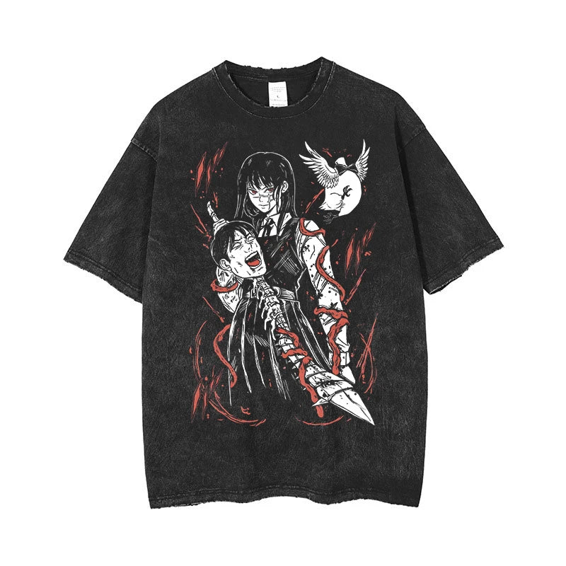 Chainsaw Man Retro Vintage Washed Printed T-Shirt