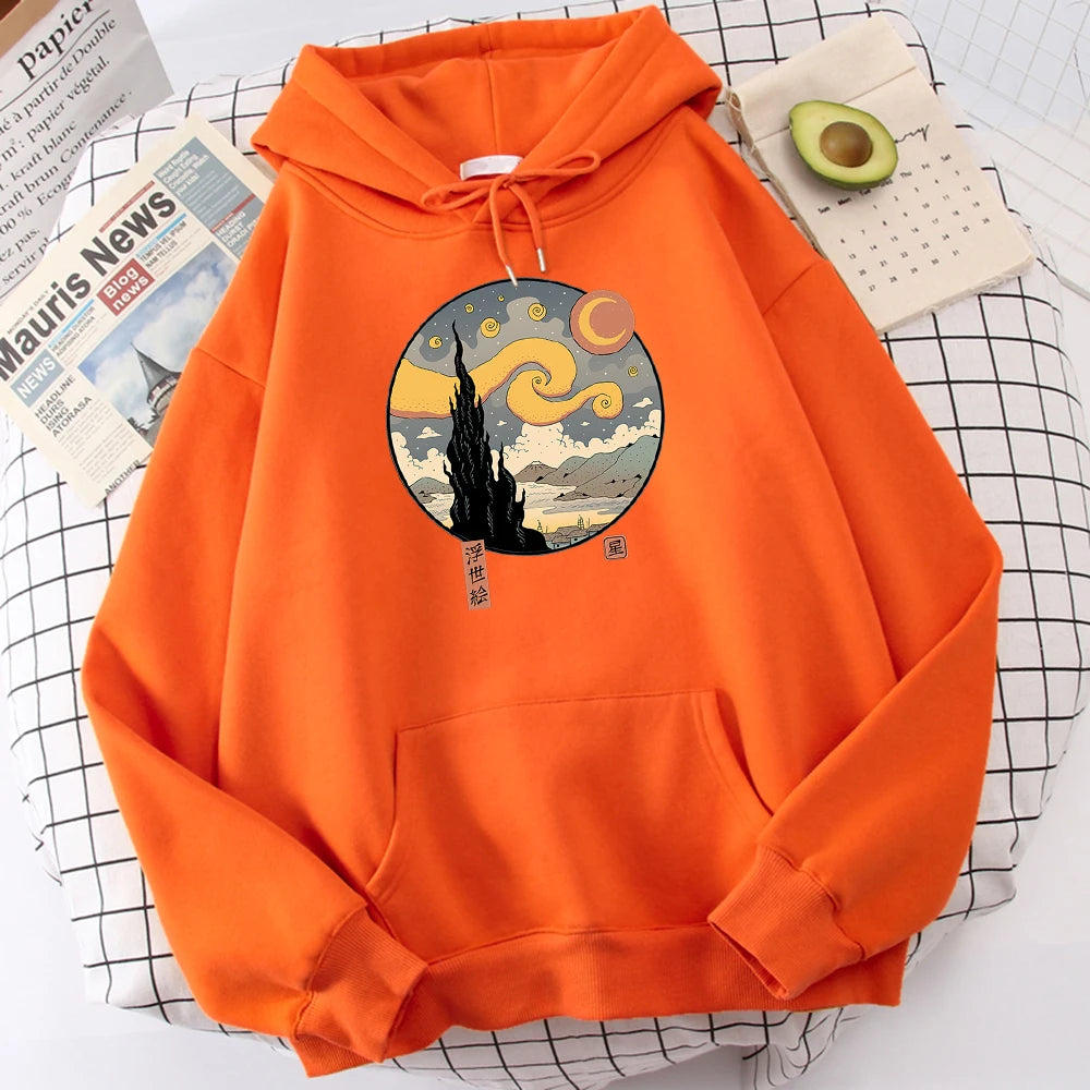 Starry Ukiyo-E Night Printing Hoodie