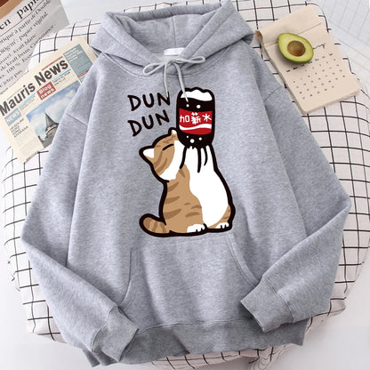 Cartoon Cat Drink Salary Increase Beverages Hoodies