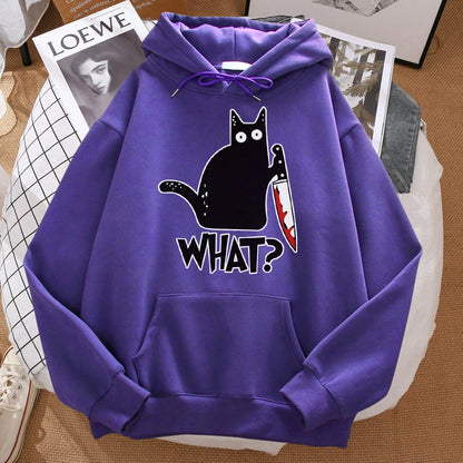 What Cute Little Black Cat Holding A Knife Men Hoodie