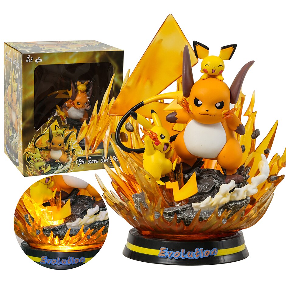 Pokemon Evolution Raichu Pikachu Pichu Light Up Statue Figure