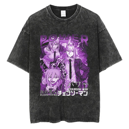 Chainsaw Man Vintage Washed Black T Shirt