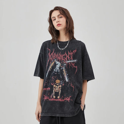 Chainsaw Man Retro Vintage Washed Printed T-Shirt