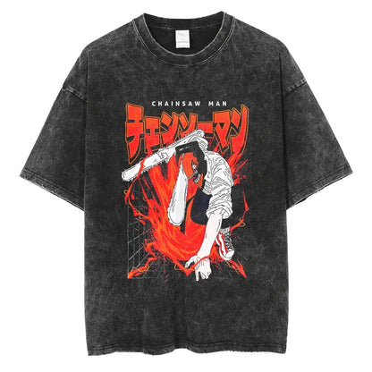 Chainsaw Man Vintage Washed Black T Shirt