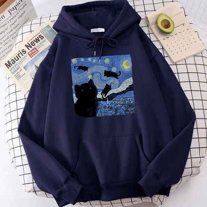 The Starry Cat Night Printing Hoodies