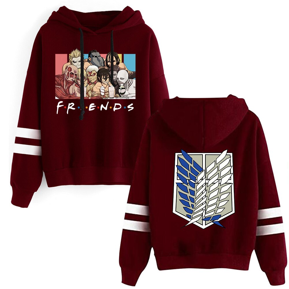 Attack On Titan Friends Long Sleeved Striped Hooded