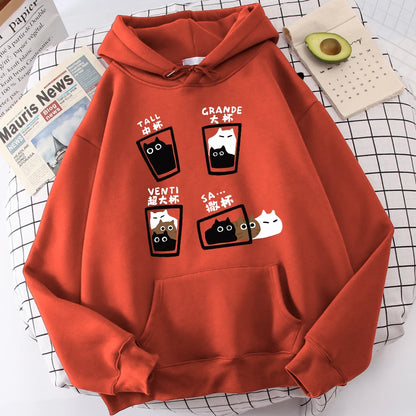 Cartoon Cat Coffee Medium Cup Large Cup Hoodies