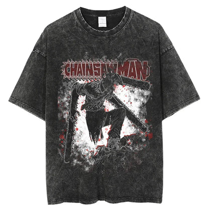 Chainsaw Man Vintage Washed Black T Shirt