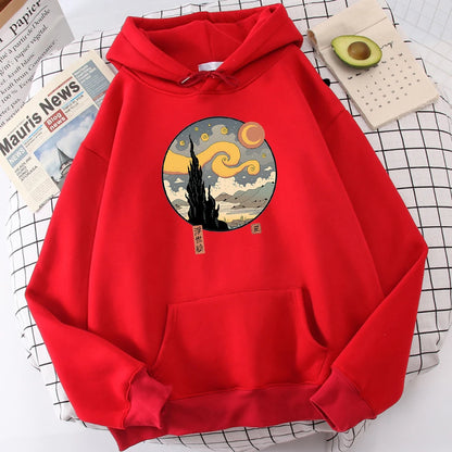 Starry Ukiyo-E Night Printing Hoodie