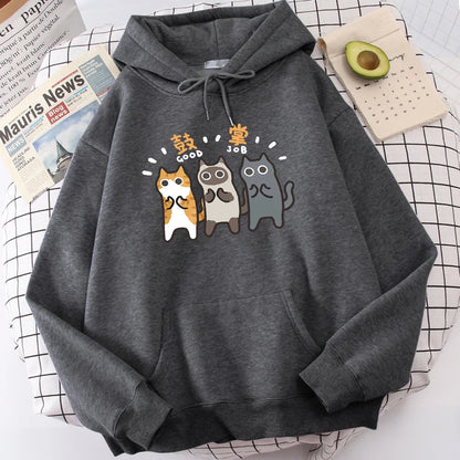 Three Cats Are Applauding And Cheering Mans Wei Hoodie