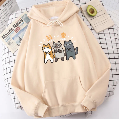 Three Cats Are Applauding And Cheering Mans Wei Hoodie