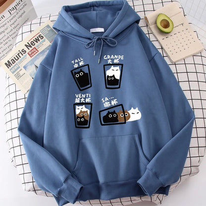 Cartoon Cat Coffee Medium Cup Large Cup Hoodies