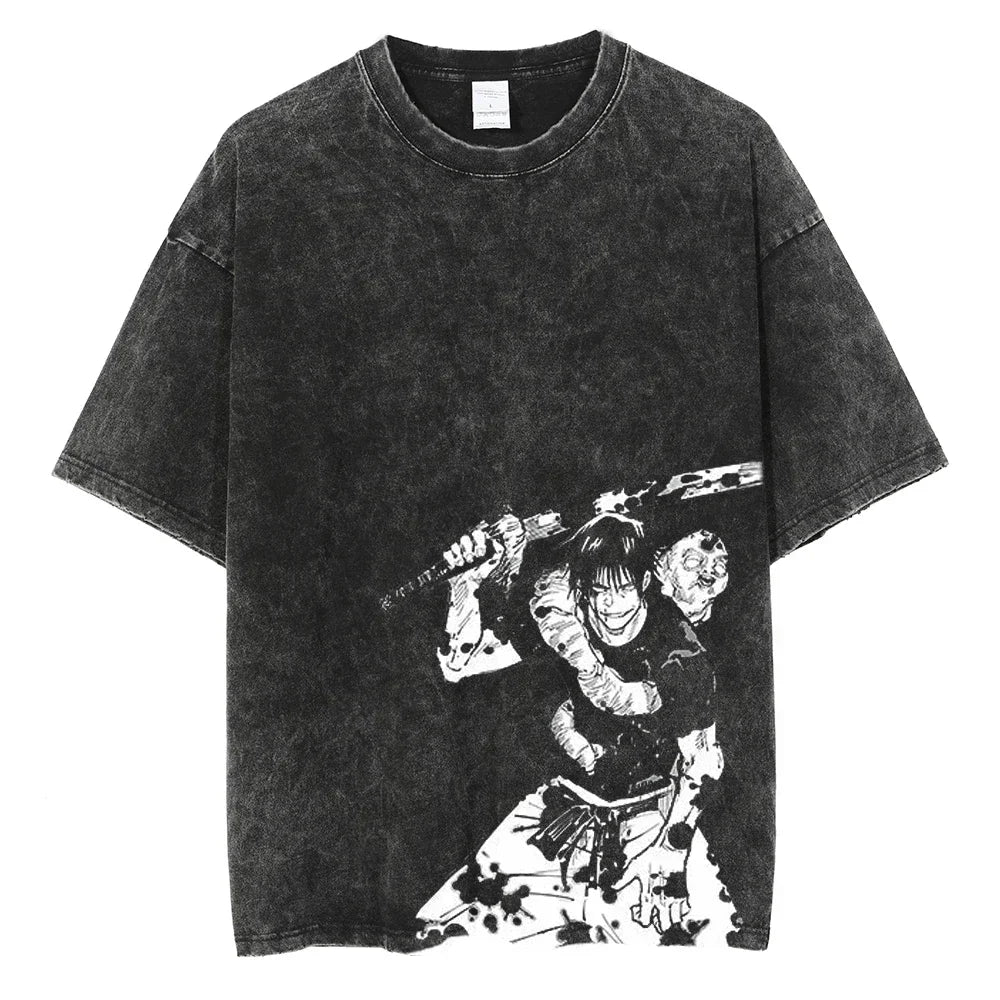 Chainsaw Man Retro Vintage Washed Printed T-Shirt