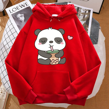 Pandas Love Drinking Pearl Milk Tea Print Hoodie