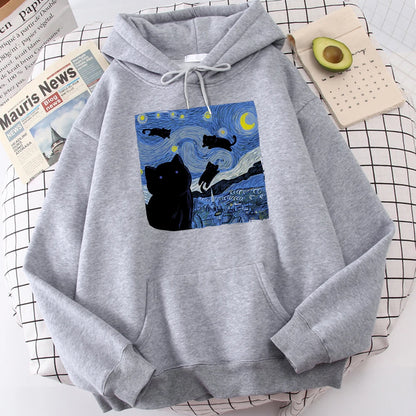 The Starry Cat Night Printing Hoodies