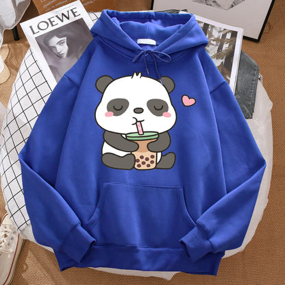 Pandas Love Drinking Pearl Milk Tea Print Hoodie