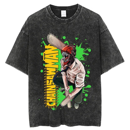 Chainsaw Man Vintage Washed Black T Shirt