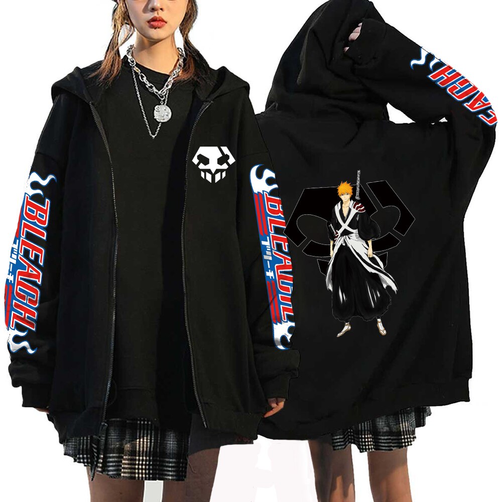 Bleach Zip Up Kurosaki Ichigo Print Hoodies