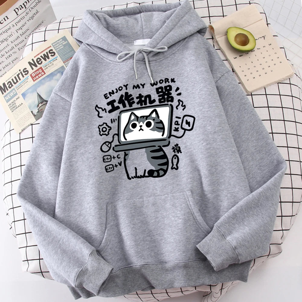 Cartoon Cat Is An Abstract Work Machine Hoodie