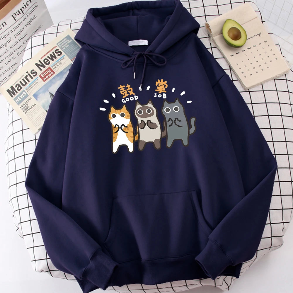 Three Cats Are Applauding And Cheering Mans Wei Hoodie