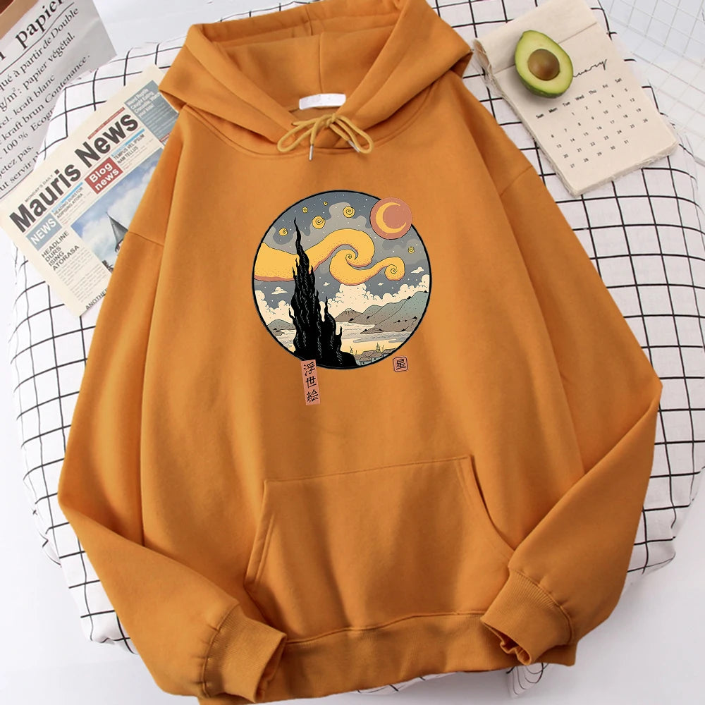 Starry Ukiyo-E Night Printing Hoodie