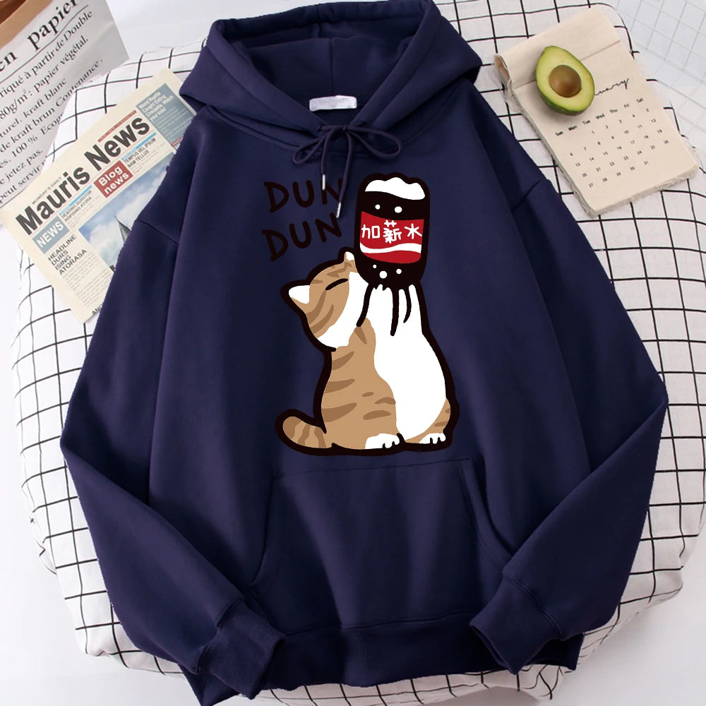 Cartoon Cat Drink Salary Increase Beverages Hoodies