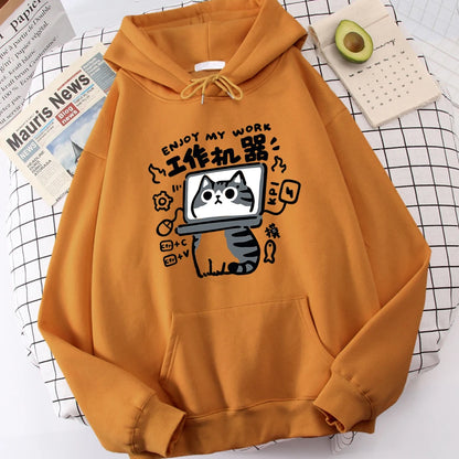 Cartoon Cat Is An Abstract Work Machine Hoodie