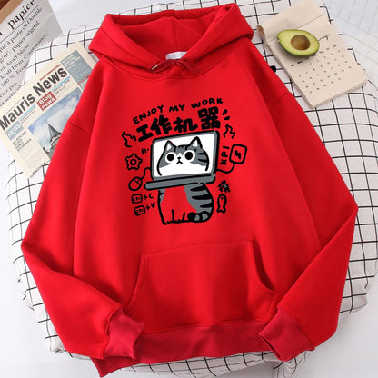 Cartoon Cat Is An Abstract Work Machine Hoodie