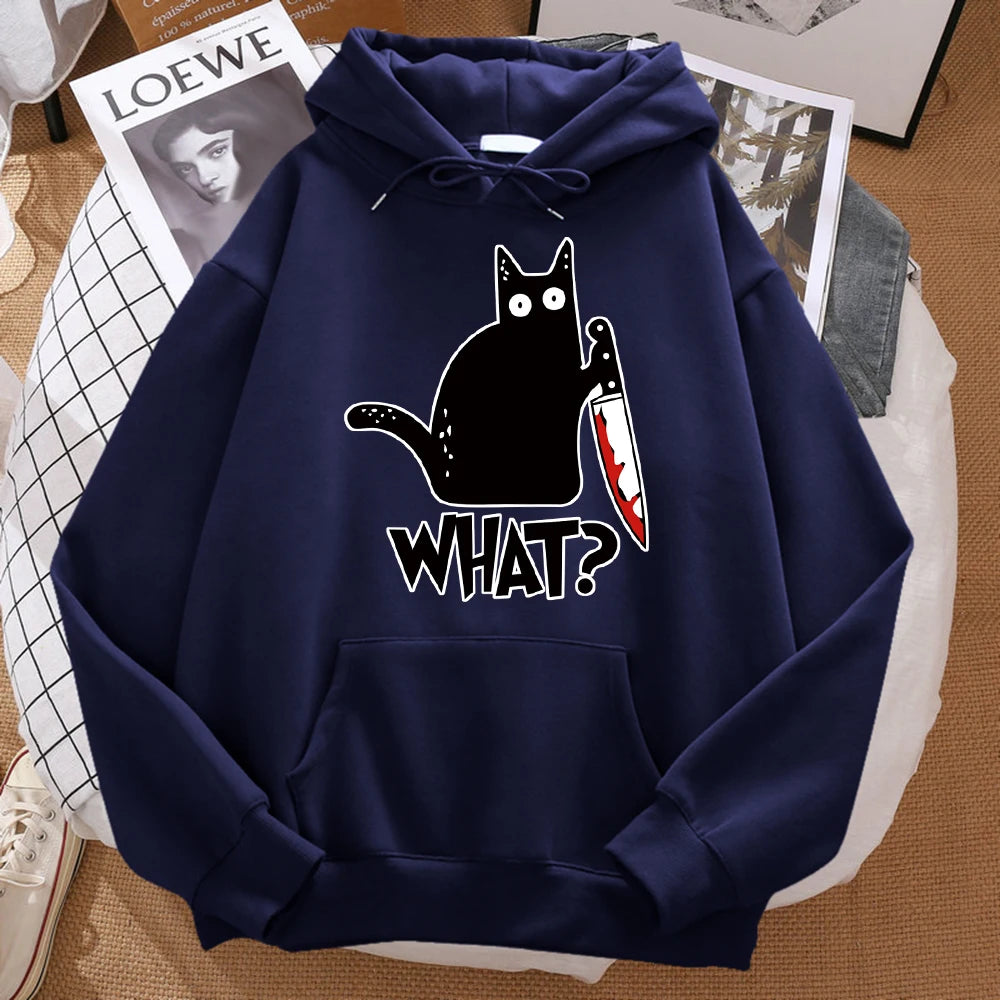 What Cute Little Black Cat Holding A Knife Men Hoodie