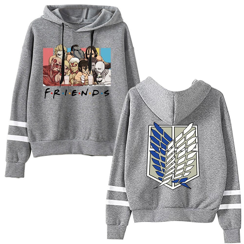 Attack On Titan Friends Long Sleeved Striped Hooded