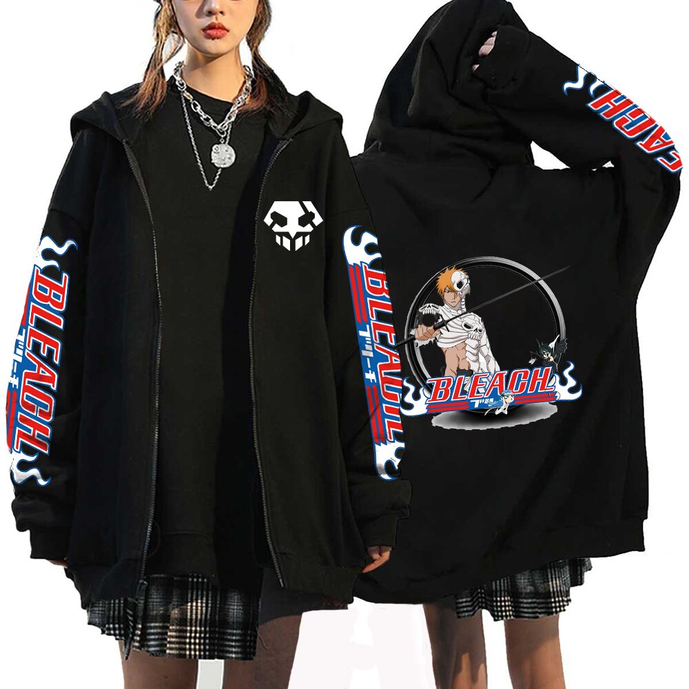 Bleach Zip Up Kurosaki Ichigo Print Hoodies