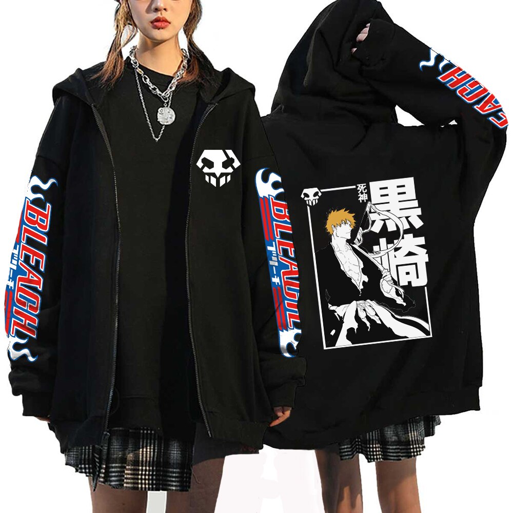 Bleach Zip Up Kurosaki Ichigo Print Hoodies