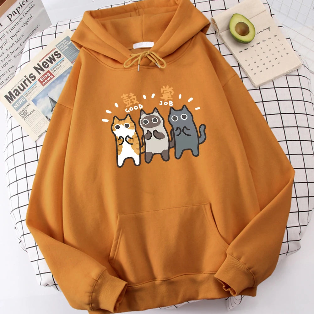 Three Cats Are Applauding And Cheering Mans Wei Hoodie