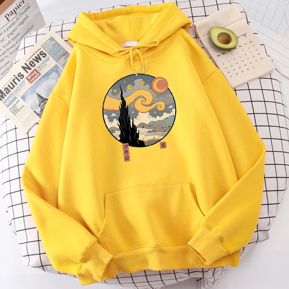 Starry Ukiyo-E Night Printing Hoodie