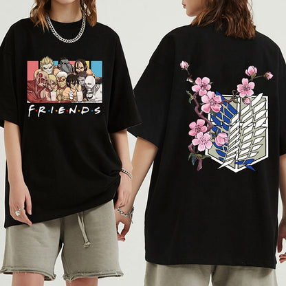 Attack On Titan Friends Printed Short Sleeve T-Shirts