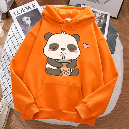 Pandas Love Drinking Pearl Milk Tea Print Hoodie