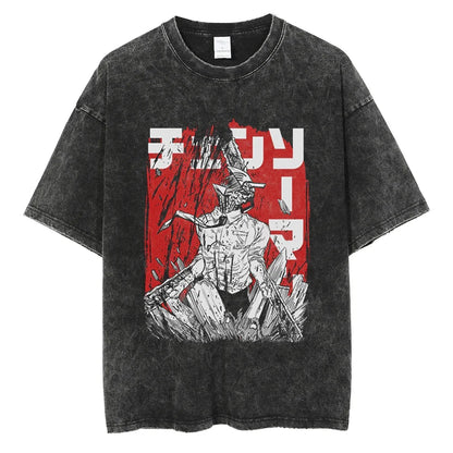 Chainsaw Man Vintage Washed Black T Shirt