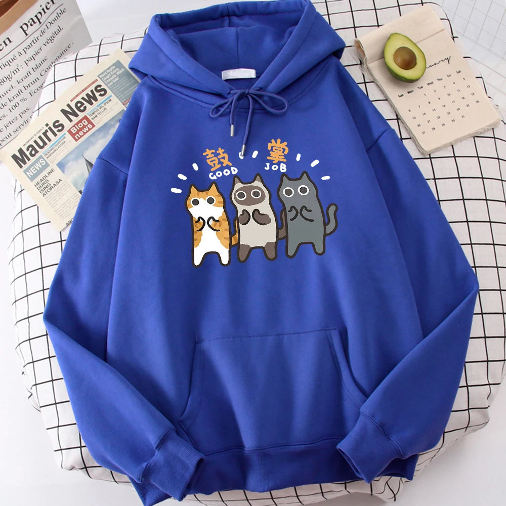 Three Cats Are Applauding And Cheering Mans Wei Hoodie