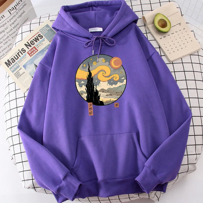 Starry Ukiyo-E Night Printing Hoodie